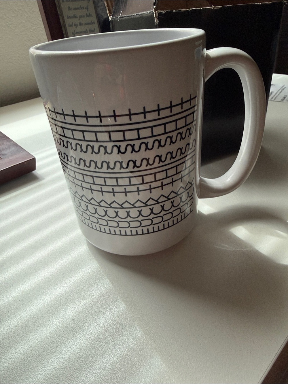 White Ceramic Mug with Black Geometric Banding